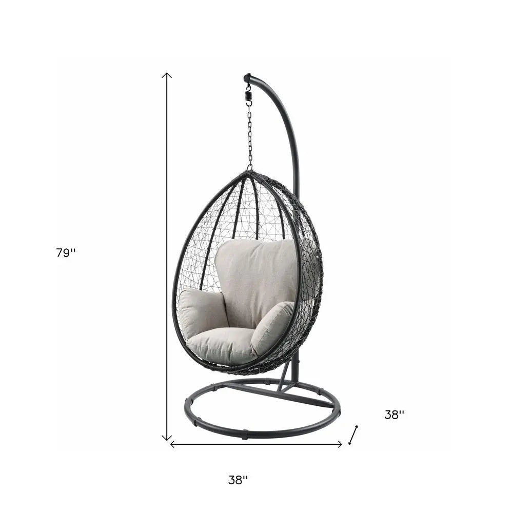 38" Black Metal Swing Chair With Beige Cushion HomeRoots