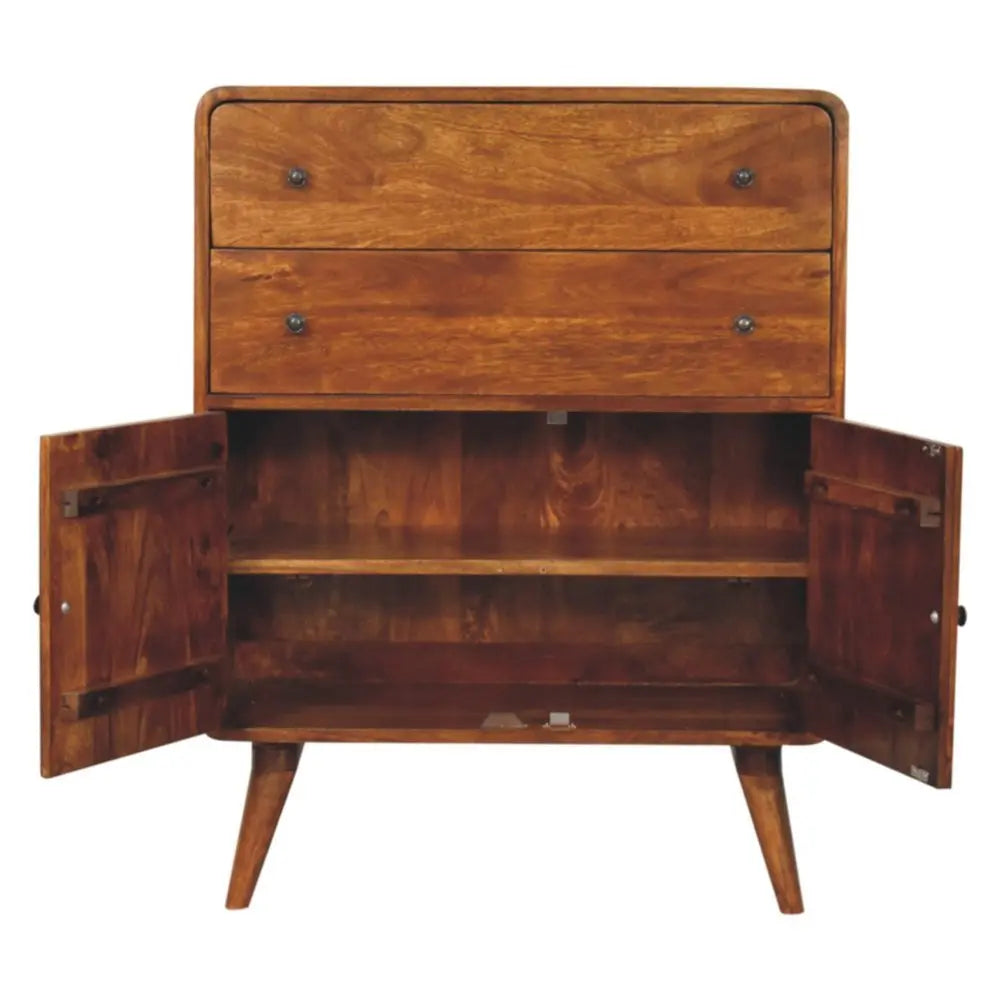 38" Chestnut Solid Wood Accent Cabinet With Two Doors And Two Drawers - NOVA HOME FURNITURE