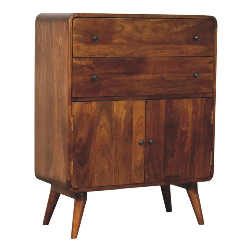 38" Chestnut Solid Wood Accent Cabinet With Two Doors And Two Drawers - NOVA HOME FURNITURE
