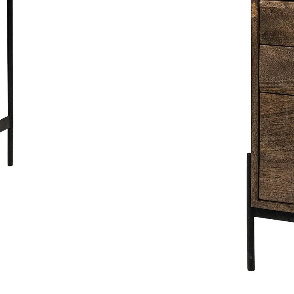 Medium Brown Wooden Writing Desk With 3 Drawers And 3 Open Shelves HomeRoots