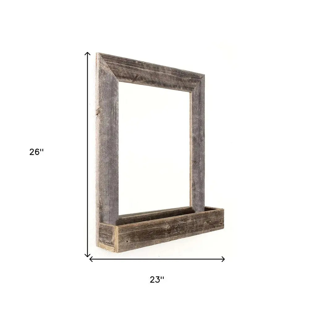 Rustic Weathered Gray Reclaimed Wood Plank Mirror With Shelf HomeRoots