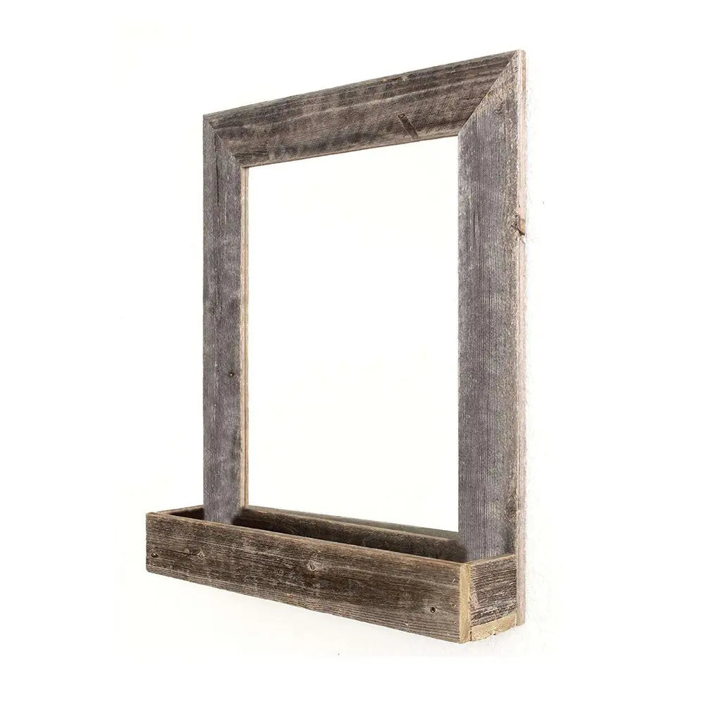 Rustic Weathered Gray Reclaimed Wood Plank Mirror With Shelf HomeRoots