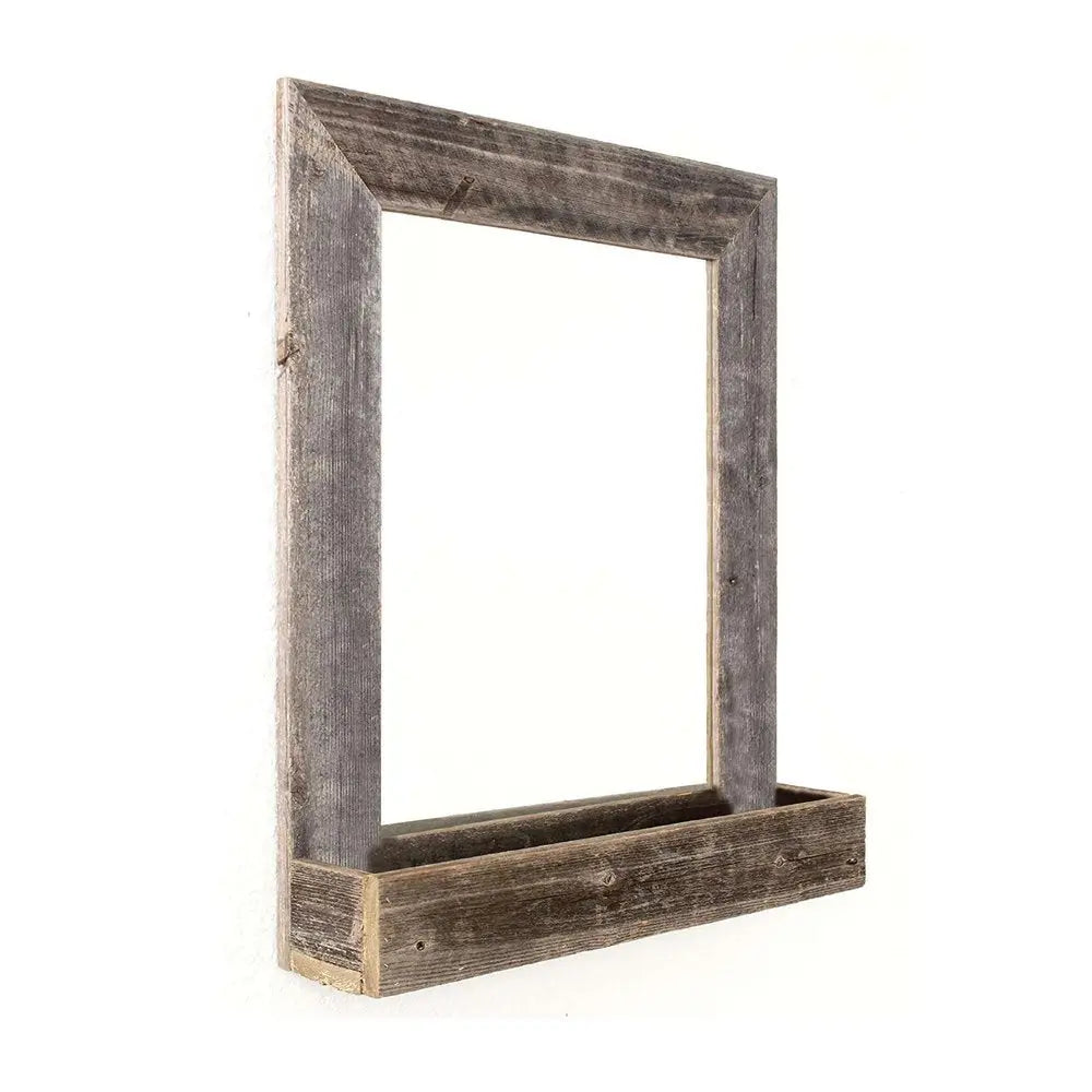Rustic Weathered Gray Reclaimed Wood Plank Mirror With Shelf HomeRoots