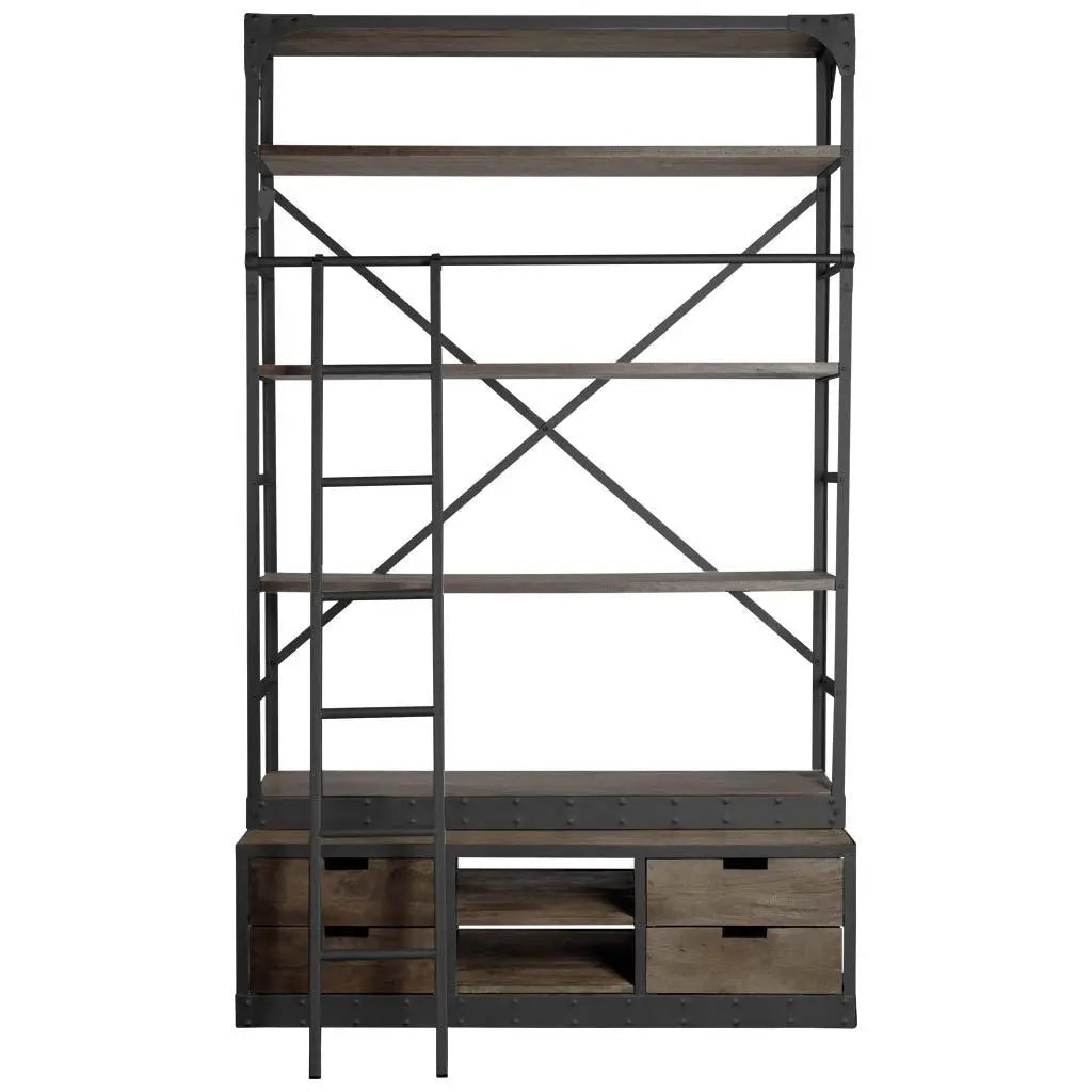 94" Brown Metal and Wood Four Tier Ladder Bookcase HomeRoots