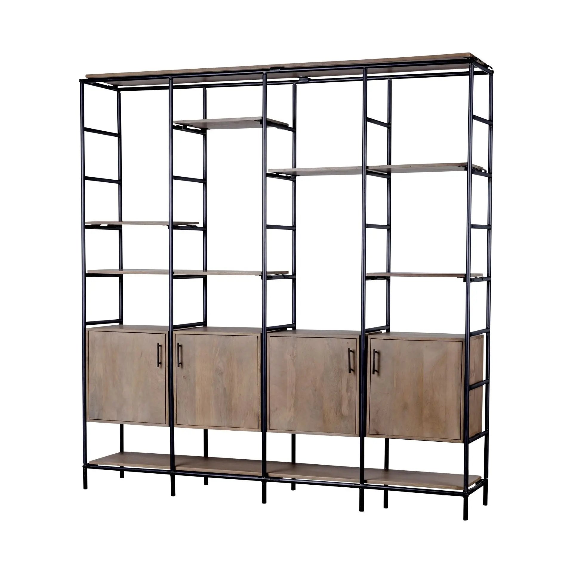 90" Brown Metal and Wood Bookcase HomeRoots