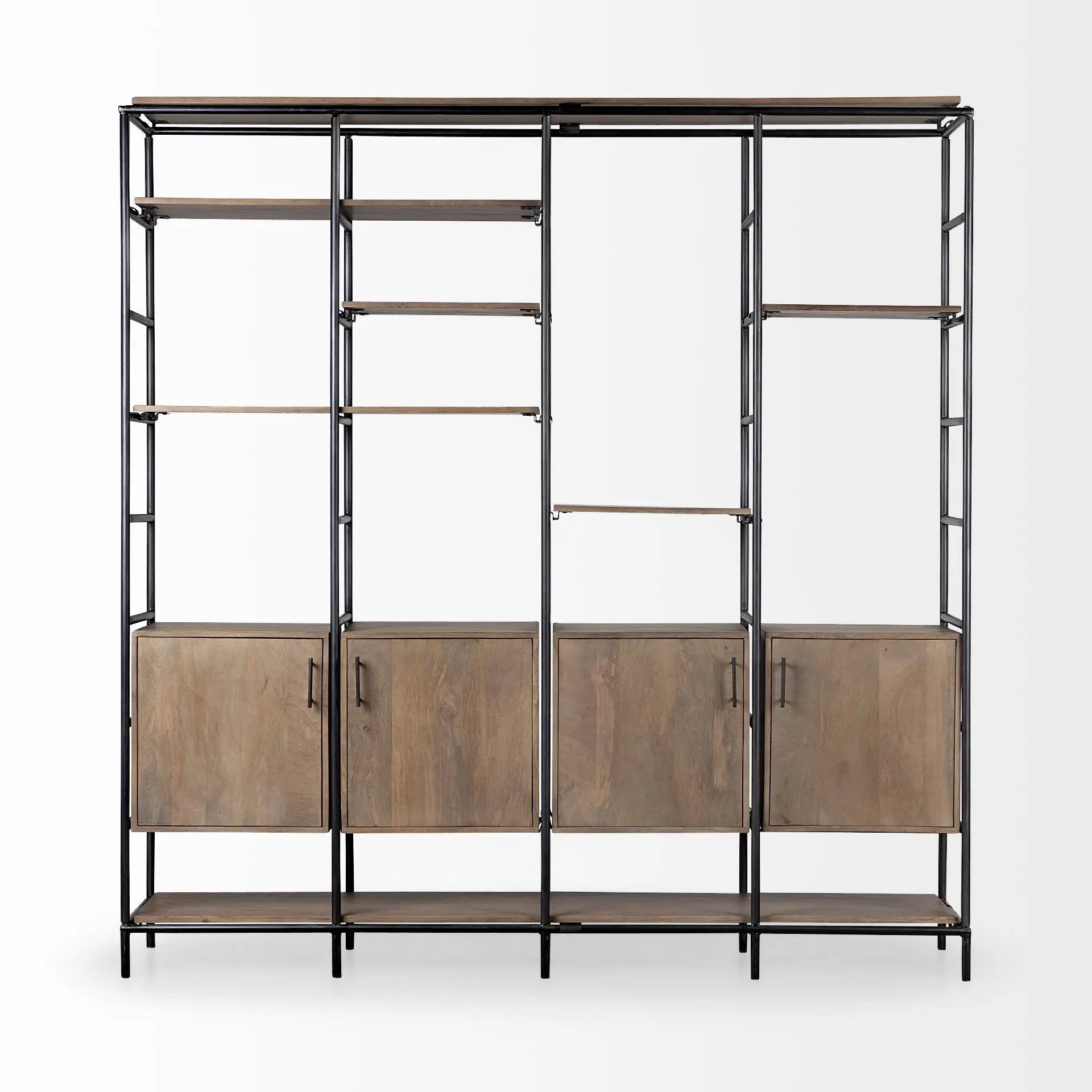 90" Brown Metal and Wood Bookcase HomeRoots