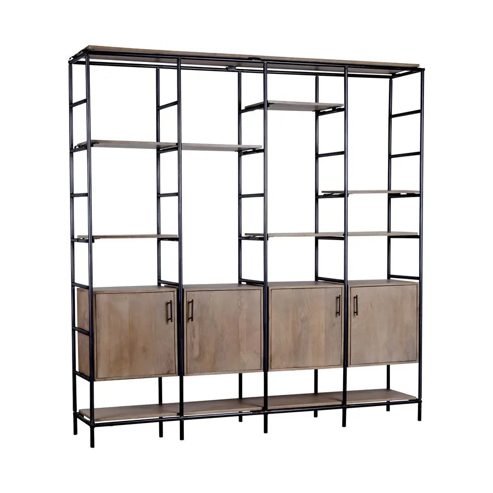 90" Brown Metal and Wood Bookcase HomeRoots