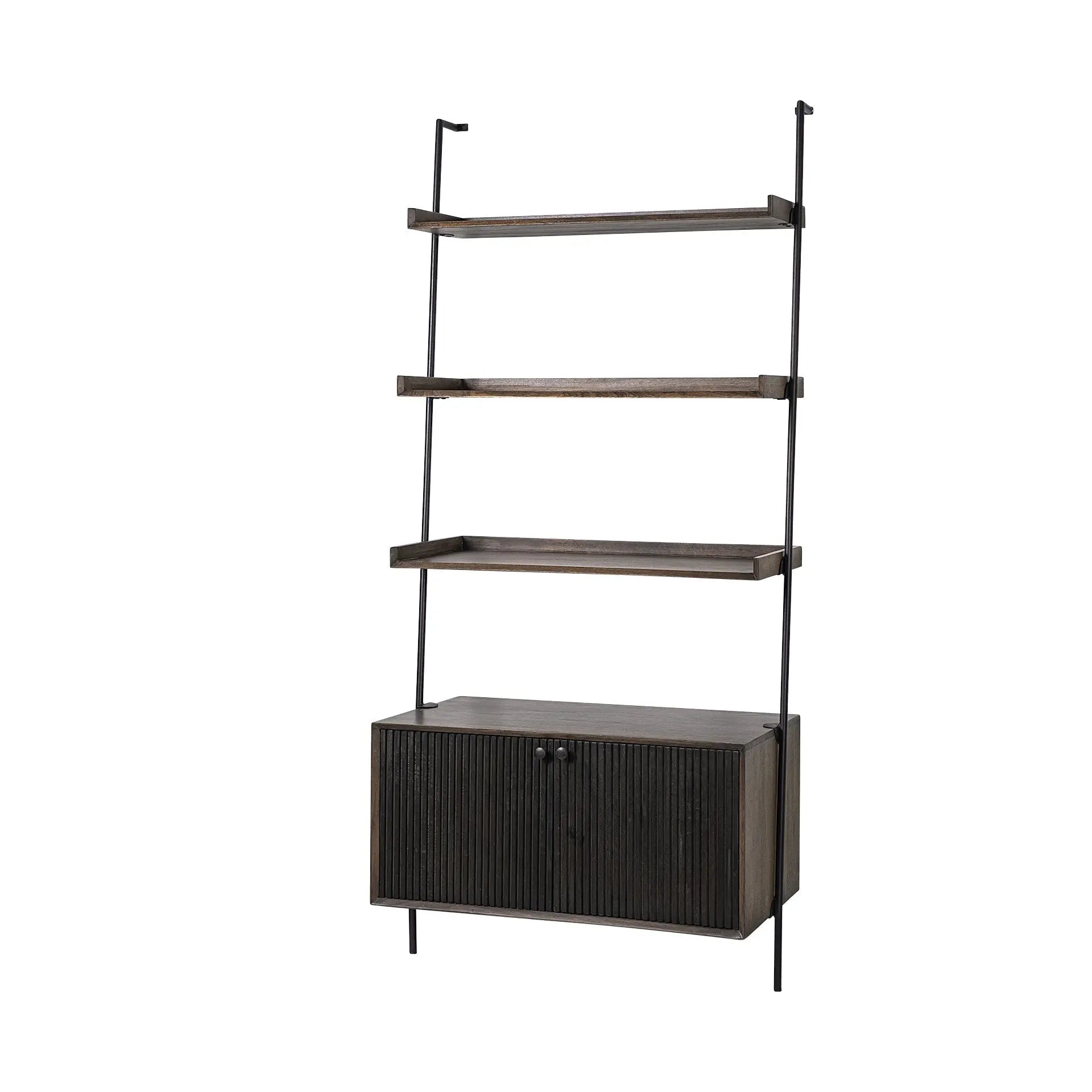Dark Brown Metal and Wood Three Tier Ladder Bookcase