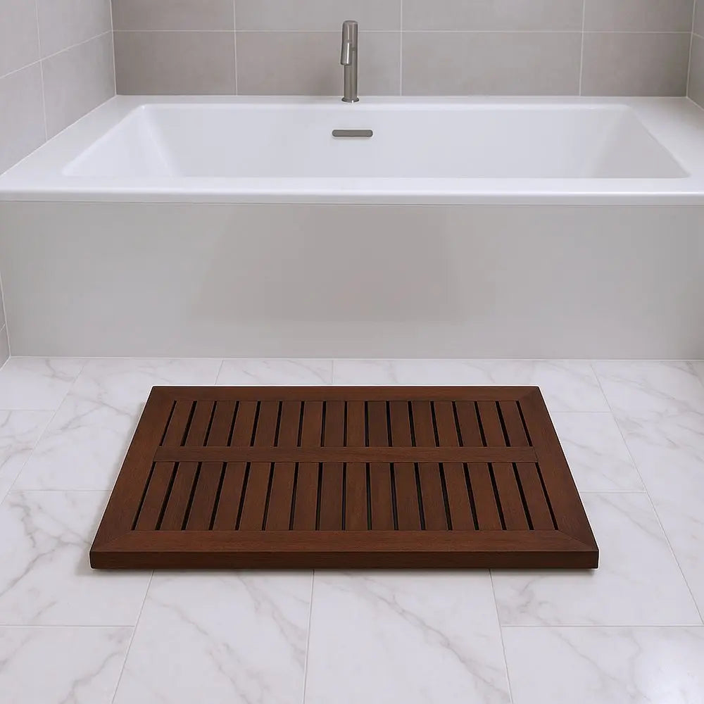 23" Dark Brown Teak Slat Bath Mat HomeRoots