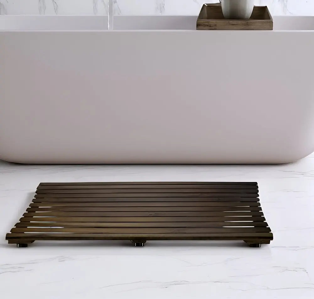 23" Dark Brown Teak Slat Non Slip Bath Mat HomeRoots