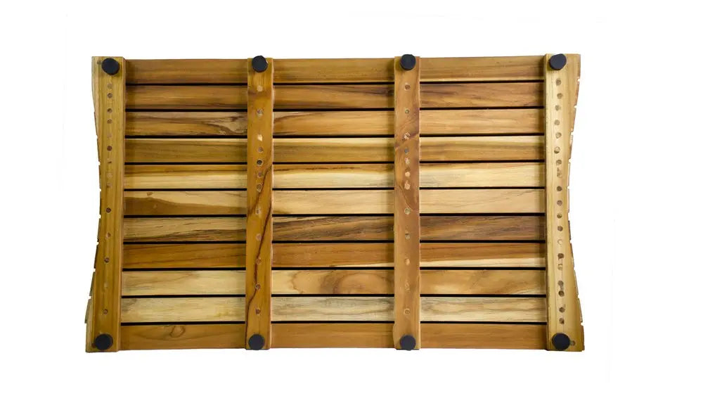 31" Brown Teak Slat Non Slip Bath Mat HomeRoots