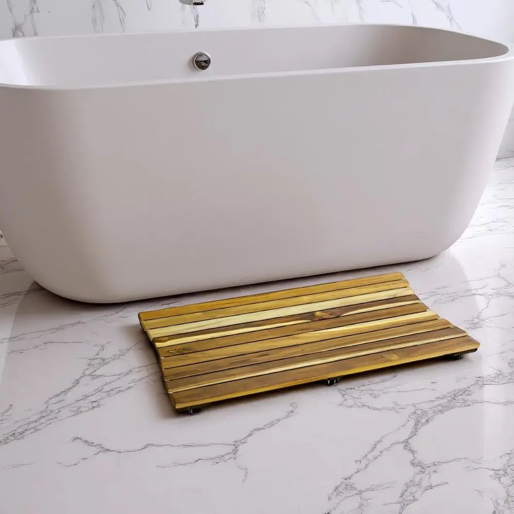 31" Brown Teak Slat Non Slip Bath Mat HomeRoots