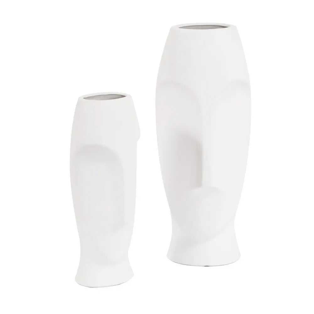 Set of Two Ceramic White Cylinder Table Vases HomeRoots