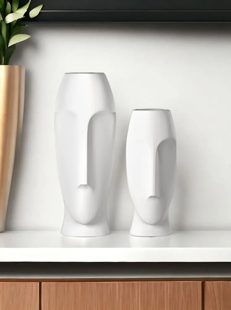 Set of Two Ceramic White Cylinder Table Vases HomeRoots