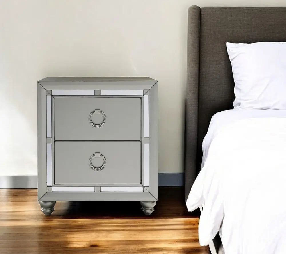 28" Solid and Manufactured Wood And Mirrored Glass Nightstand HomeRoots
