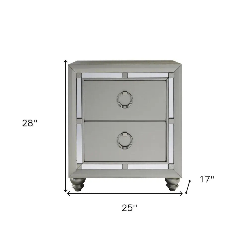 28" Solid and Manufactured Wood And Mirrored Glass Nightstand HomeRoots