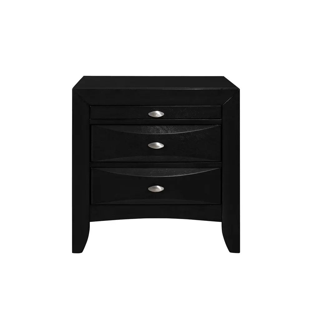 25" Black Wood Three Drawer Nightstand HomeRoots