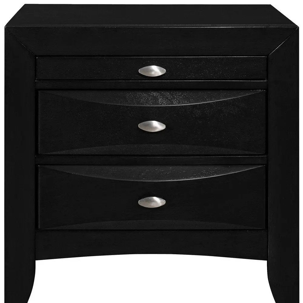 25" Black Wood Three Drawer Nightstand HomeRoots