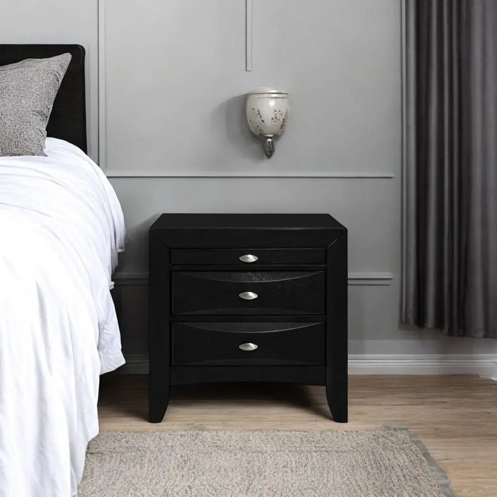 25" Black Wood Three Drawer Nightstand HomeRoots