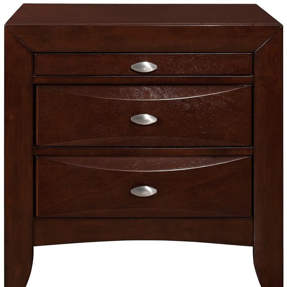 25" Merlot Wood Three Drawer Nightstand HomeRoots