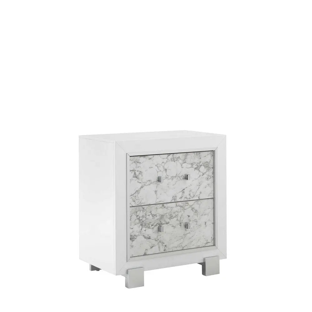 29" White Wood Two Drawer Nightstand HomeRoots
