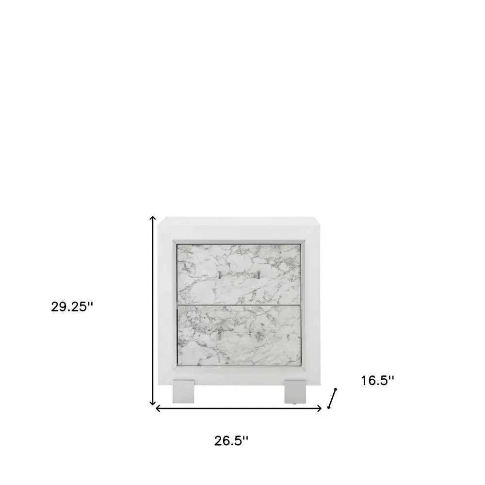 29" White Wood Two Drawer Nightstand HomeRoots
