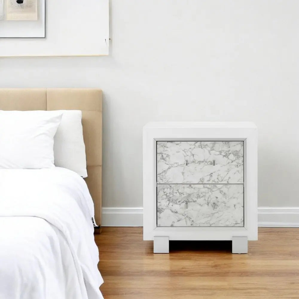 29" White Wood Two Drawer Nightstand HomeRoots
