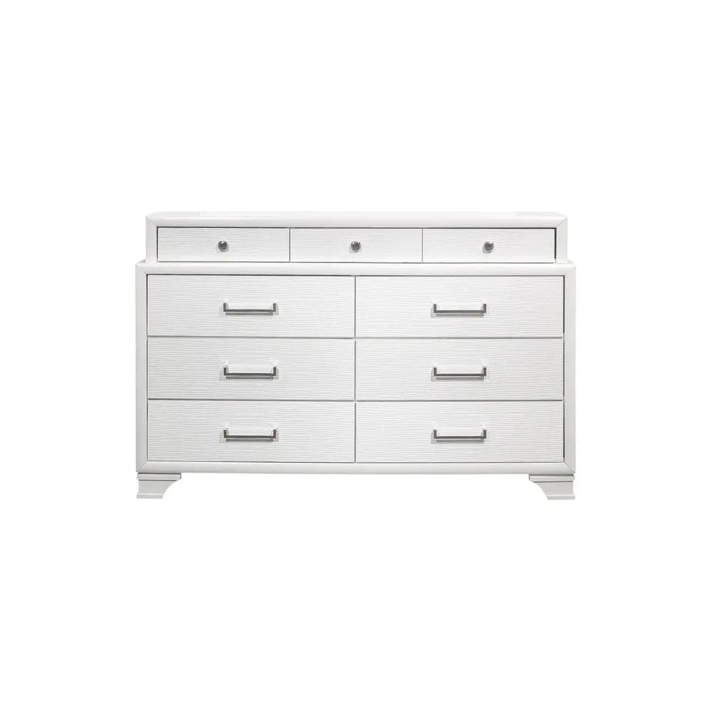 59" White Solid Wood Mirrored Nine Drawer HomeRoots