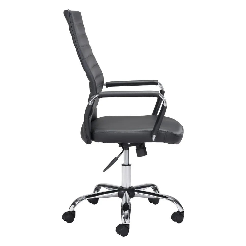 Silver and Black Adjustable Swivel Faux Leather Rolling Conference Office Chair HomeRoots