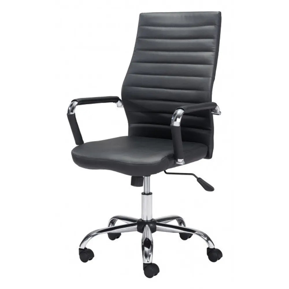 Silver and Black Adjustable Swivel Faux Leather Rolling Conference Office Chair
