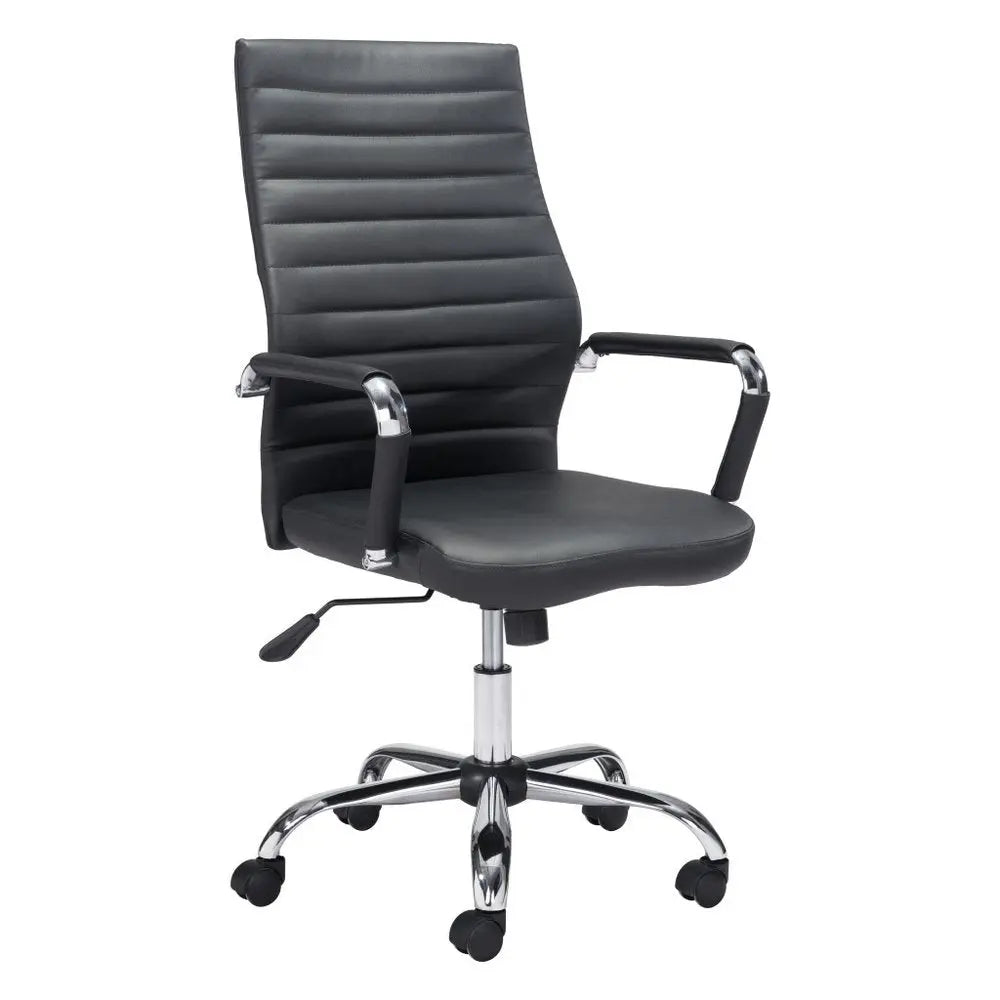 Silver and Black Adjustable Swivel Faux Leather Rolling Conference Office Chair HomeRoots