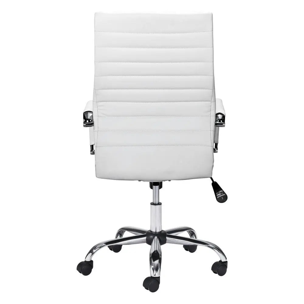 White and Silver Adjustable Swivel Faux Leather Rolling Conference Office Chair HomeRoots