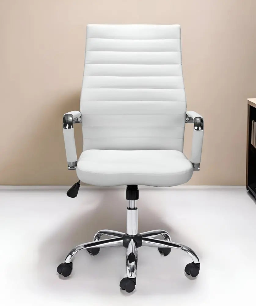 White and Silver Adjustable Swivel Faux Leather Rolling Conference Office Chair HomeRoots