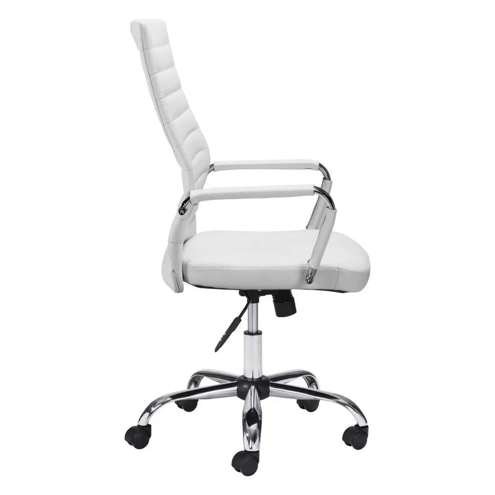 White and Silver Adjustable Swivel Faux Leather Rolling Conference Office Chair HomeRoots