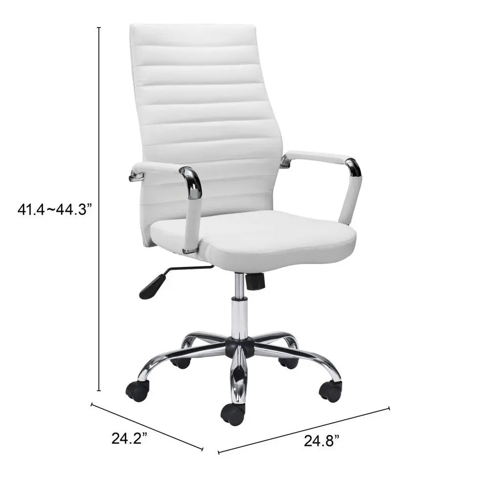 White and Silver Adjustable Swivel Faux Leather Rolling Conference Office Chair HomeRoots