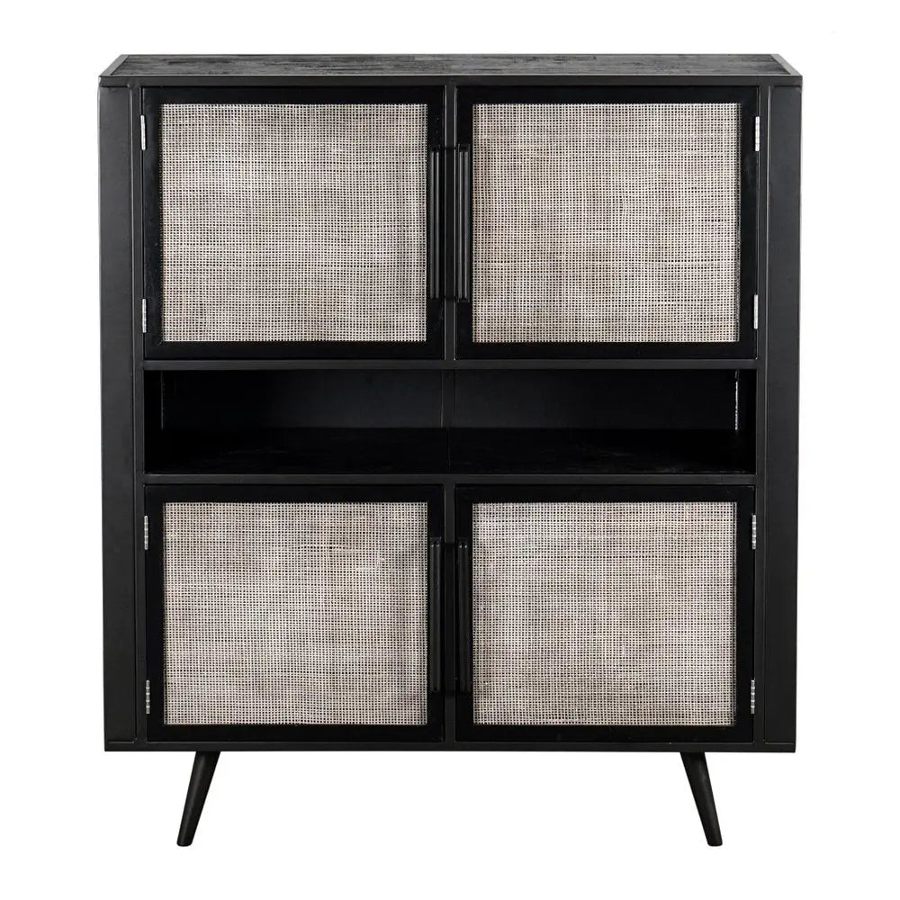 51" Black And Natural Wood And Rattan Accent Cabinet HomeRoots