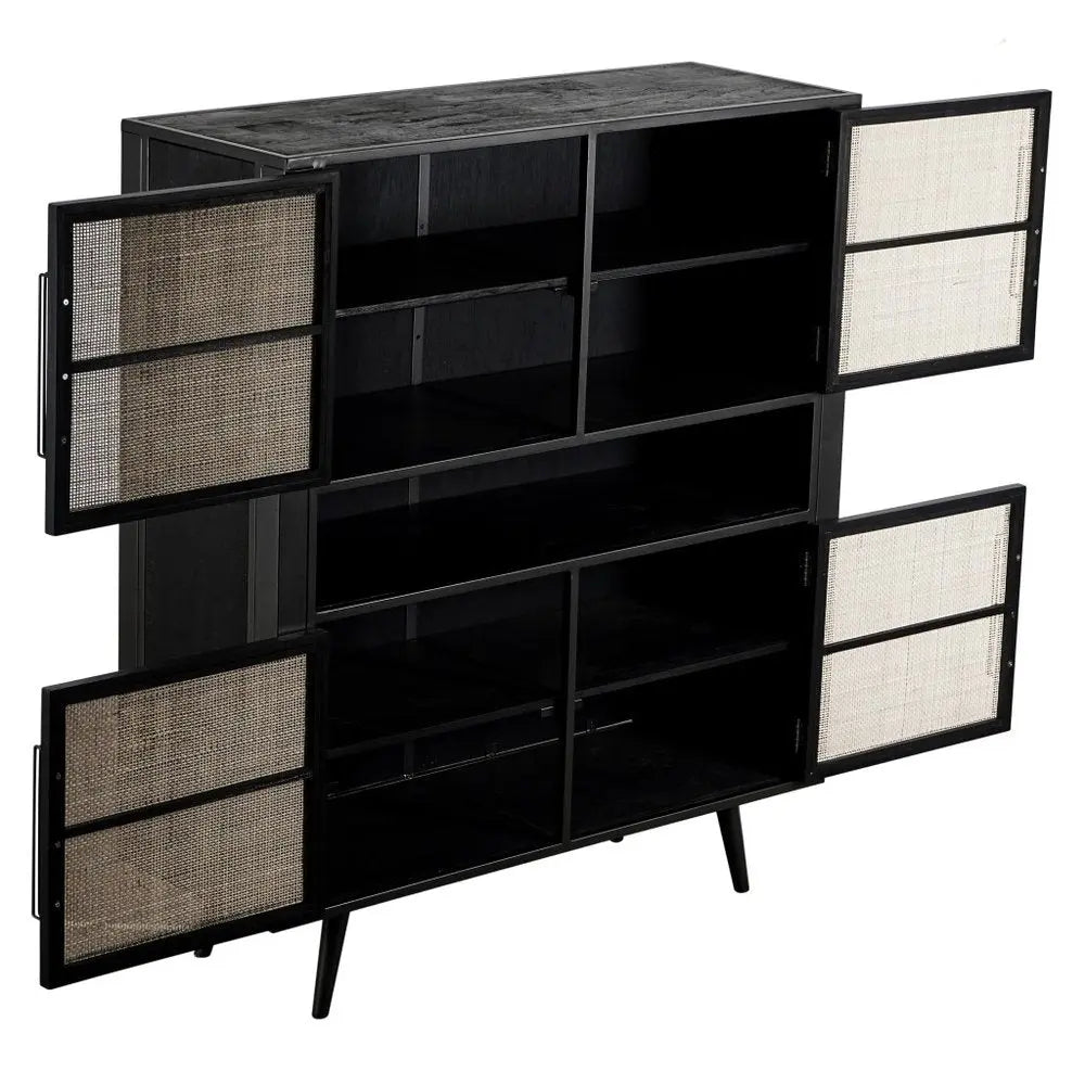 51" Black And Natural Wood And Rattan Accent Cabinet HomeRoots