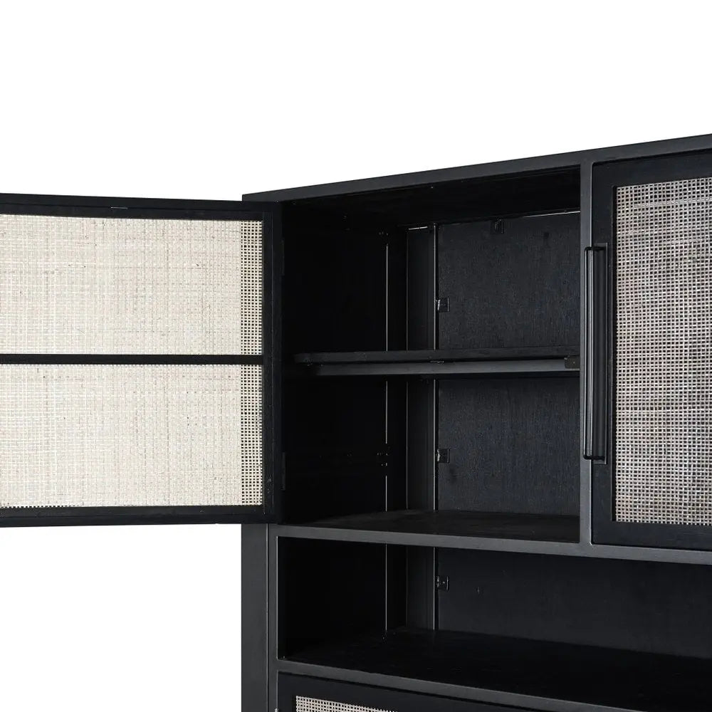 51" Black And Natural Wood And Rattan Accent Cabinet HomeRoots