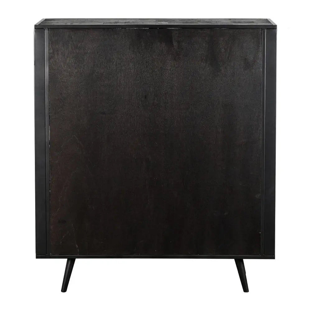 51" Black And Natural Wood And Rattan Accent Cabinet HomeRoots