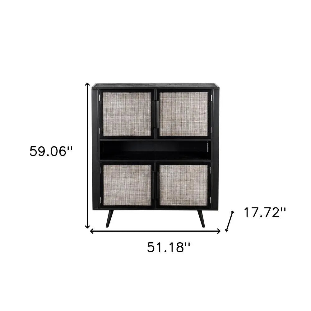 51" Black And Natural Wood And Rattan Accent Cabinet HomeRoots