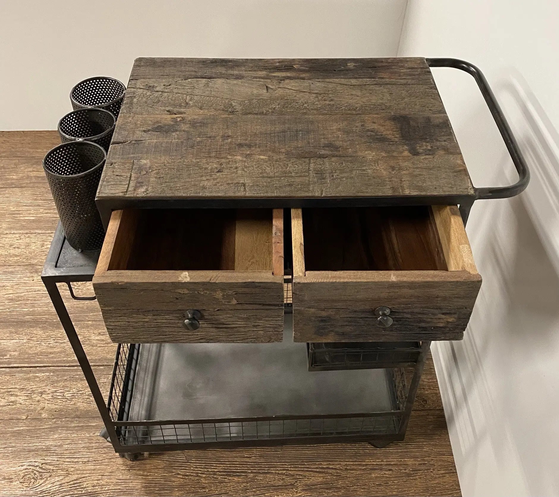 Rolling Rustic Black And Natural Bar Cart HomeRoots