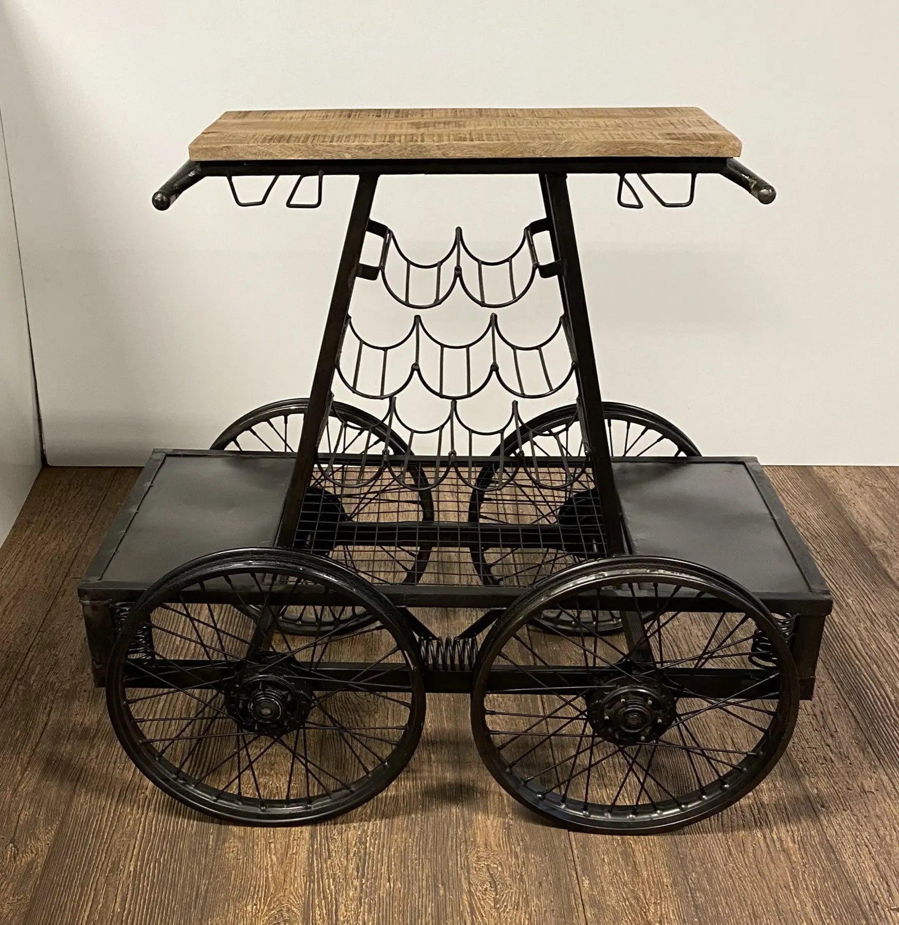 Rustic Black Rail Car Bar Cart HomeRoots