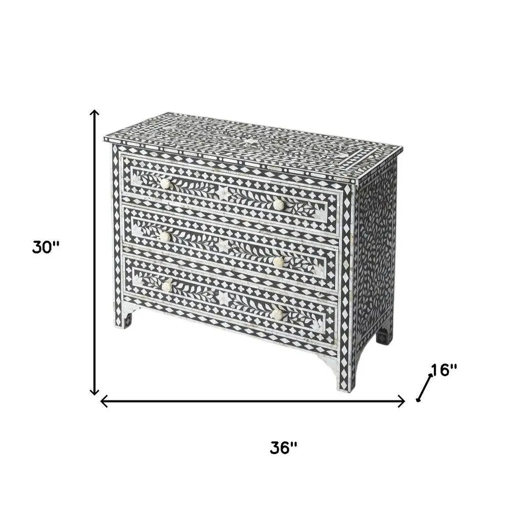 36" Black Manufactured Wood Three Drawer Chest HomeRoots