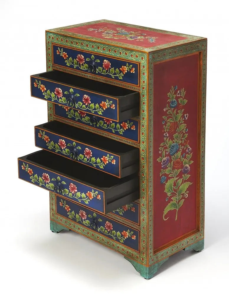 21" Blue and Green Solid Wood Seven Drawer Standard Chest HomeRoots