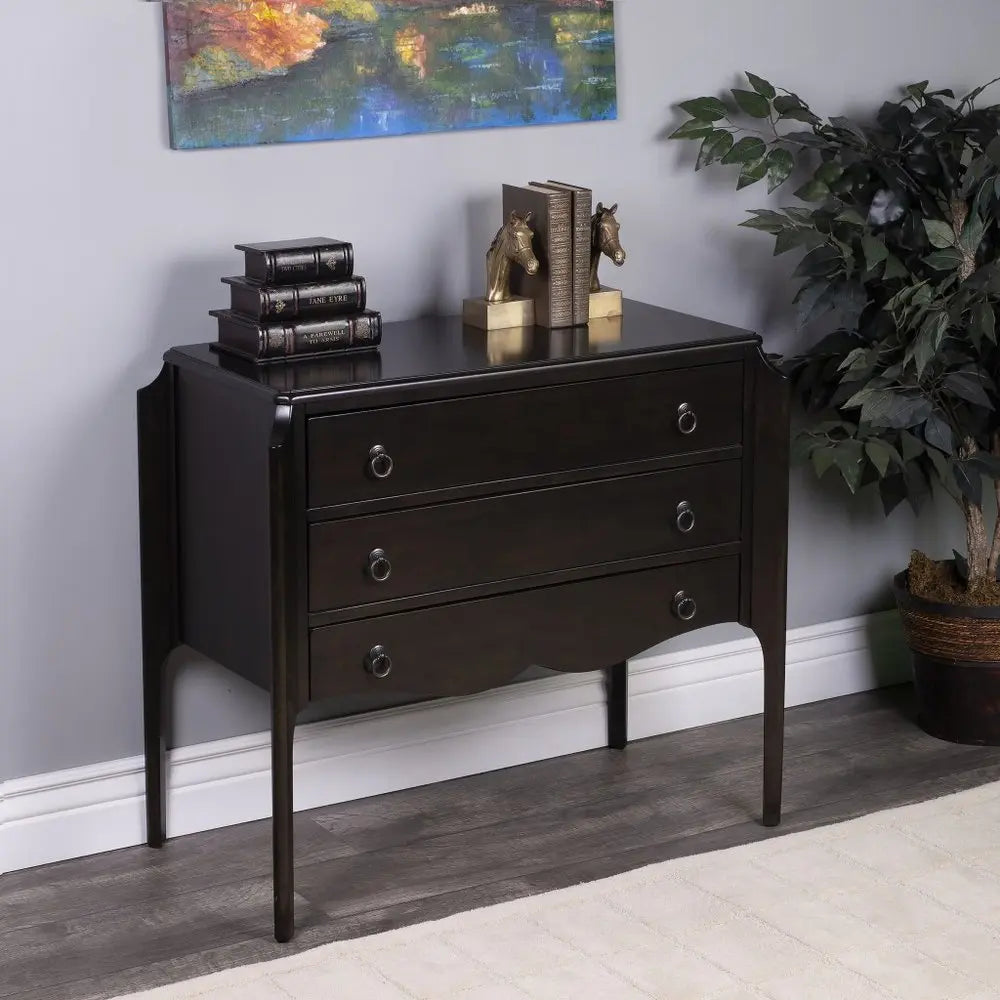 34" Dark Brown Solid Wood Three Drawer Dresser HomeRoots