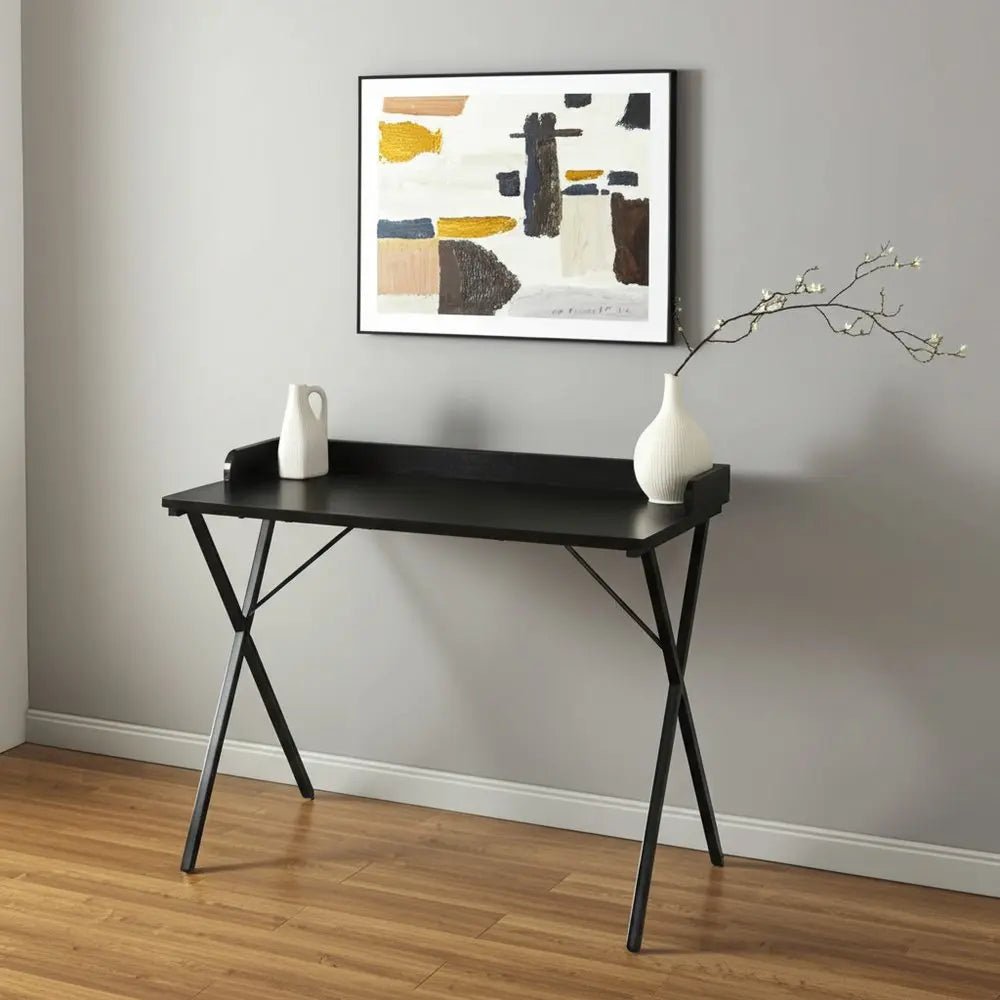39" Black Wood and Metal X-Shape Computer Desk HomeRoots