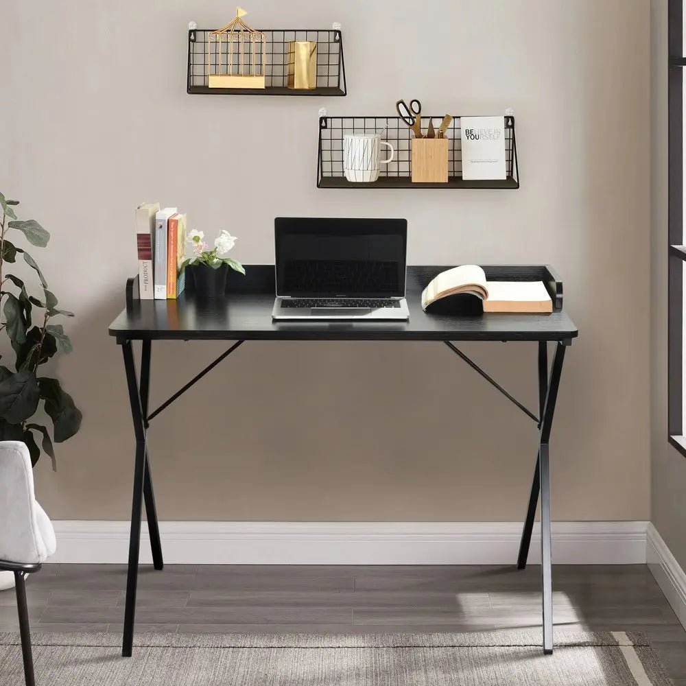 39" Black Wood and Metal X-Shape Computer Desk HomeRoots