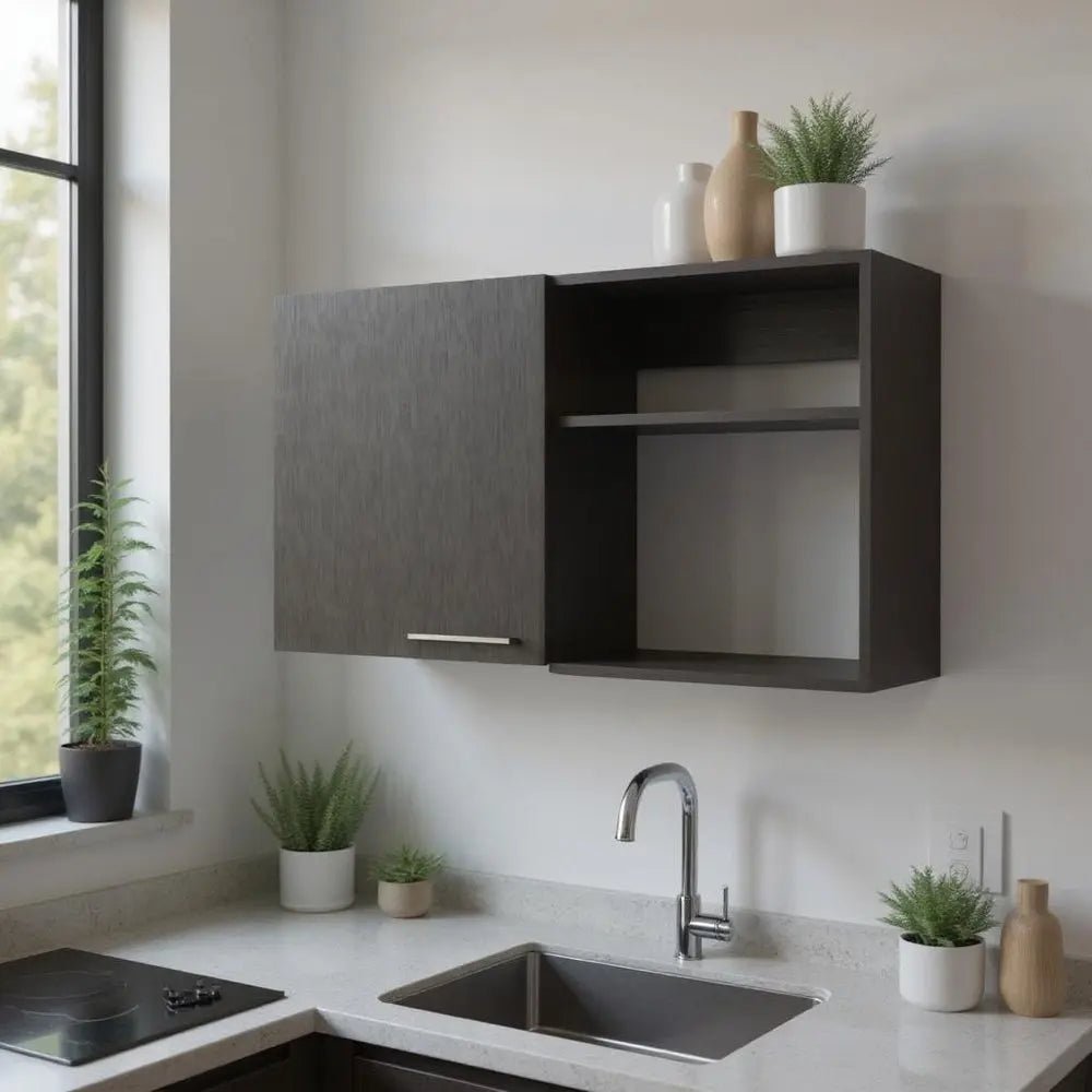 39" Black Wood Wall Mounted Accent Cabinet With Single Door HomeRoots