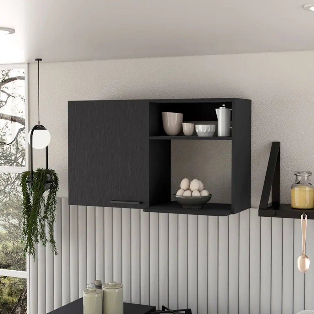 39" Black Wood Wall Mounted Accent Cabinet With Single Door HomeRoots