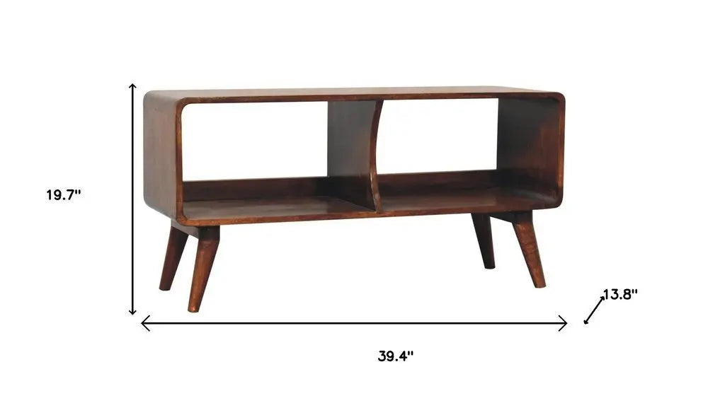 39" Brown Solid Wood Enclosed and Open Storage TV Stand - NOVA HOME FURNITURE